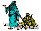 Blind Bartemaeus begging Jesus to heal him